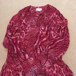 Pink animal print blouse with beading