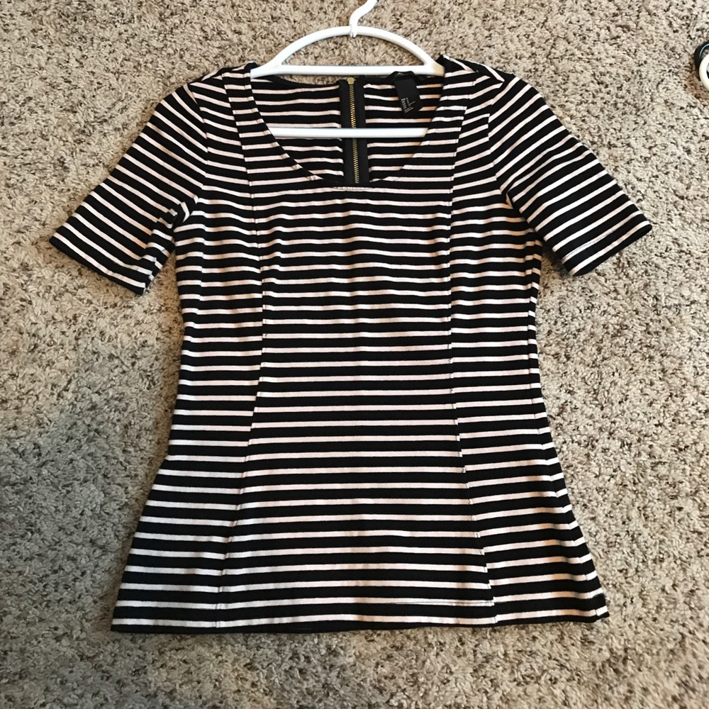 H&M Black And Cream Striped Top Size S