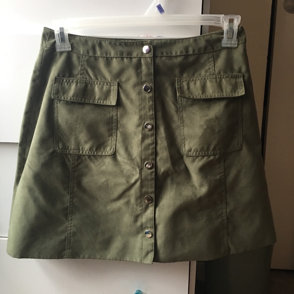 Olive green suede skirt
