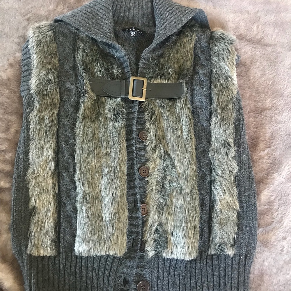 Dimri Silver Faux Fur and knit sweater vest