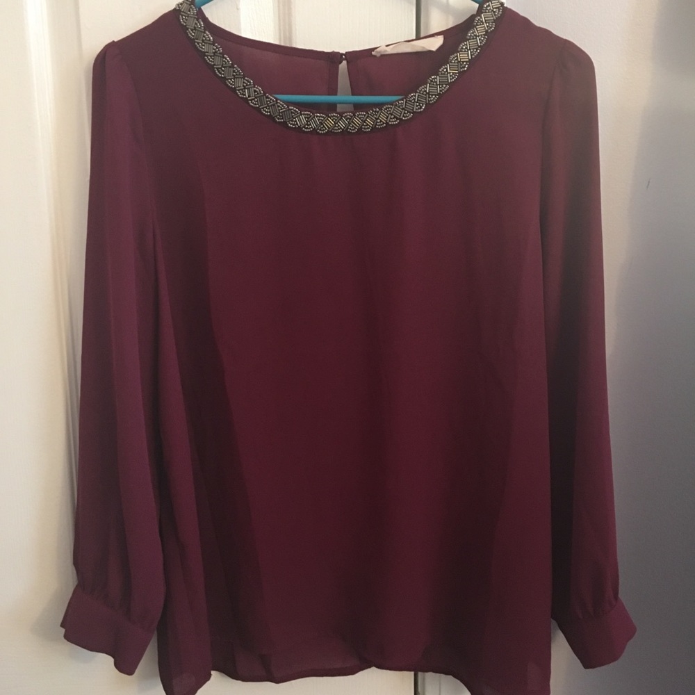Elodie Maroon Blouse Long Sleeve Women’s XL