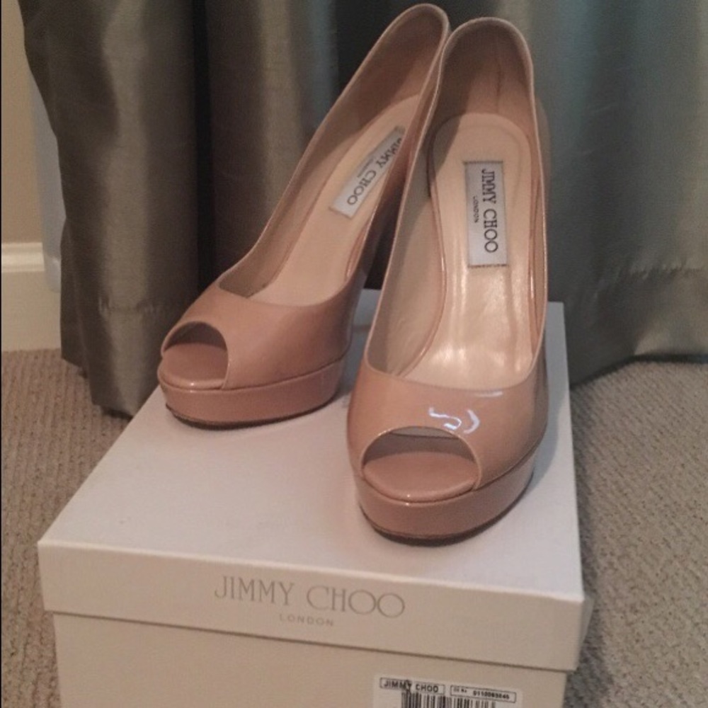 Jimmy Choo Nude Peep Toe Pumps