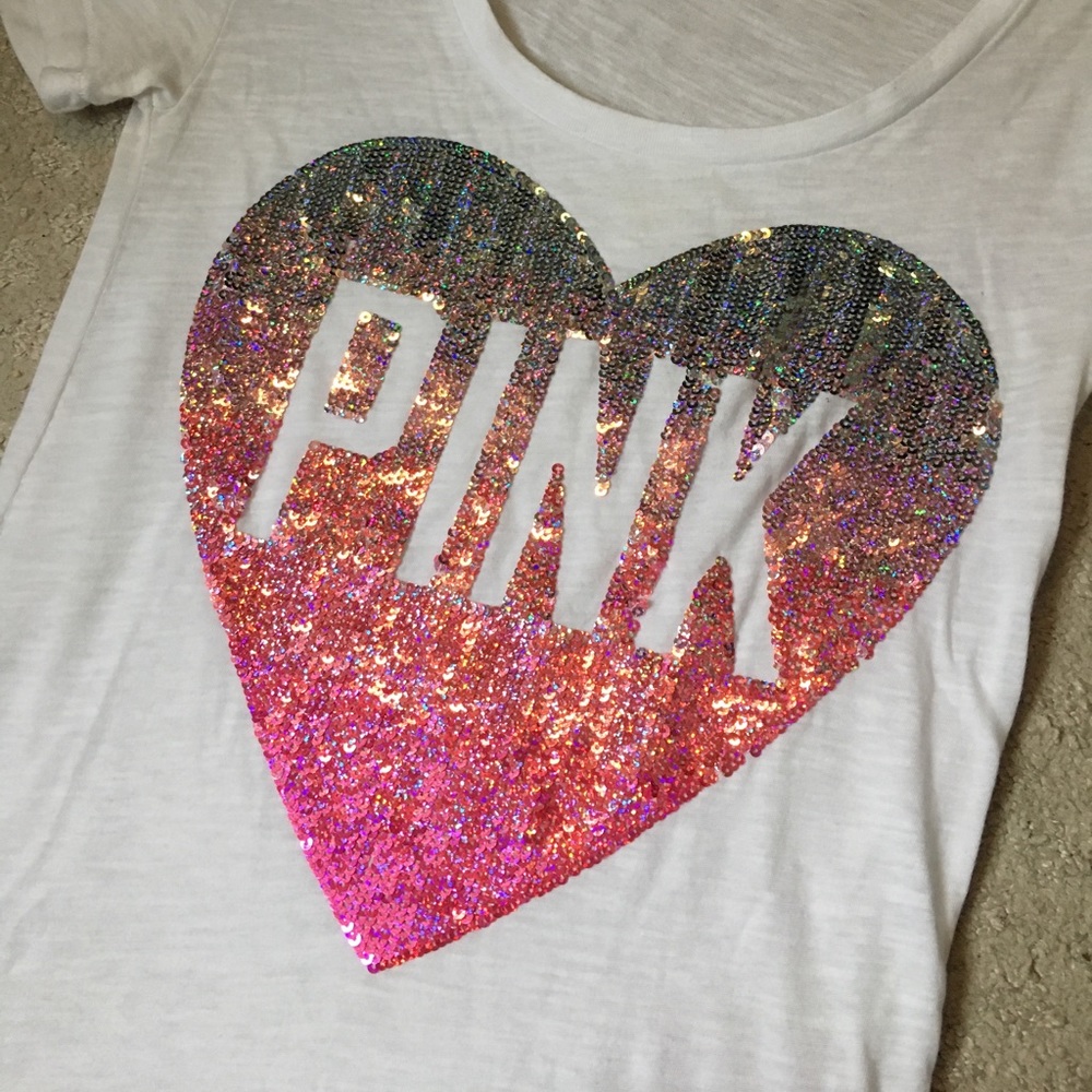 PINK sequin heart T-shirt