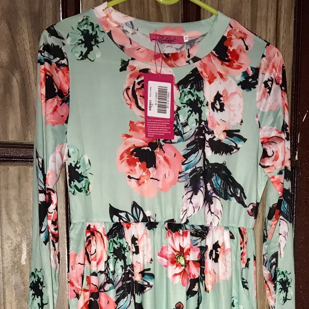 Mint Green Floral Maxi Dress