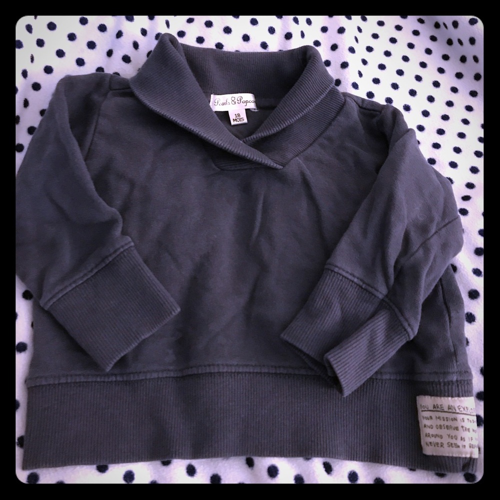 Pearls & Popcorn Cotton Shawl-Collar Sweater. 18m
