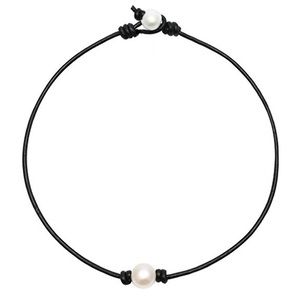 Pearl and leather black choker, Cape Cod Choker