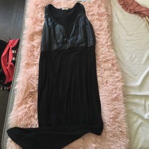 Black faux leather asymmetrical dress low cut