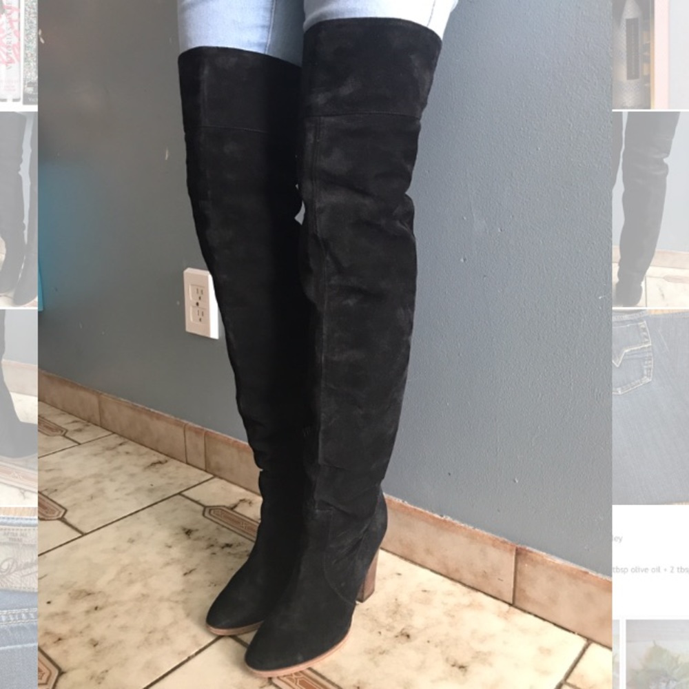 Vero Cuoio thigh high black suede boots sz 38