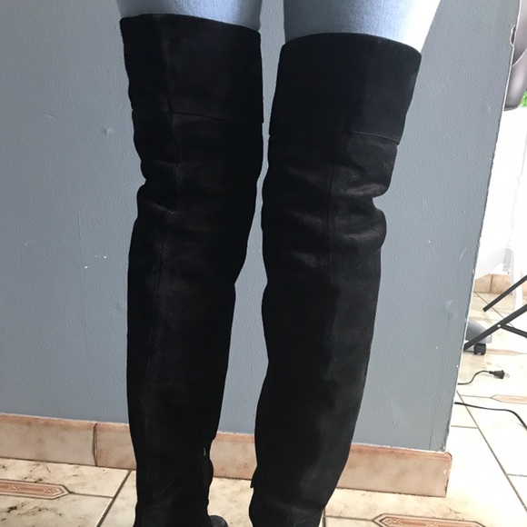 Vero Cuoio thigh high black suede boots sz 38 - Picture 6 of 7