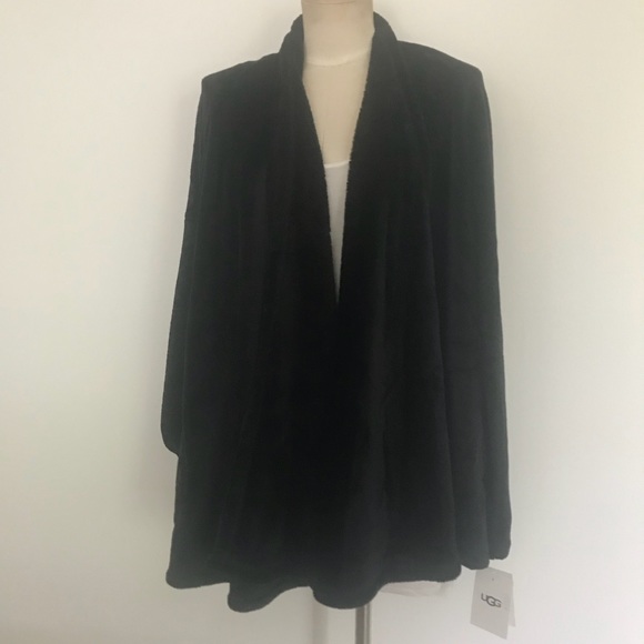 UGG Isla Black Plush Open Cardigan Lounge Sweater - Picture 2 of 8