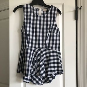 Navy Gingham Peplum Top. Size M. Worn Once.