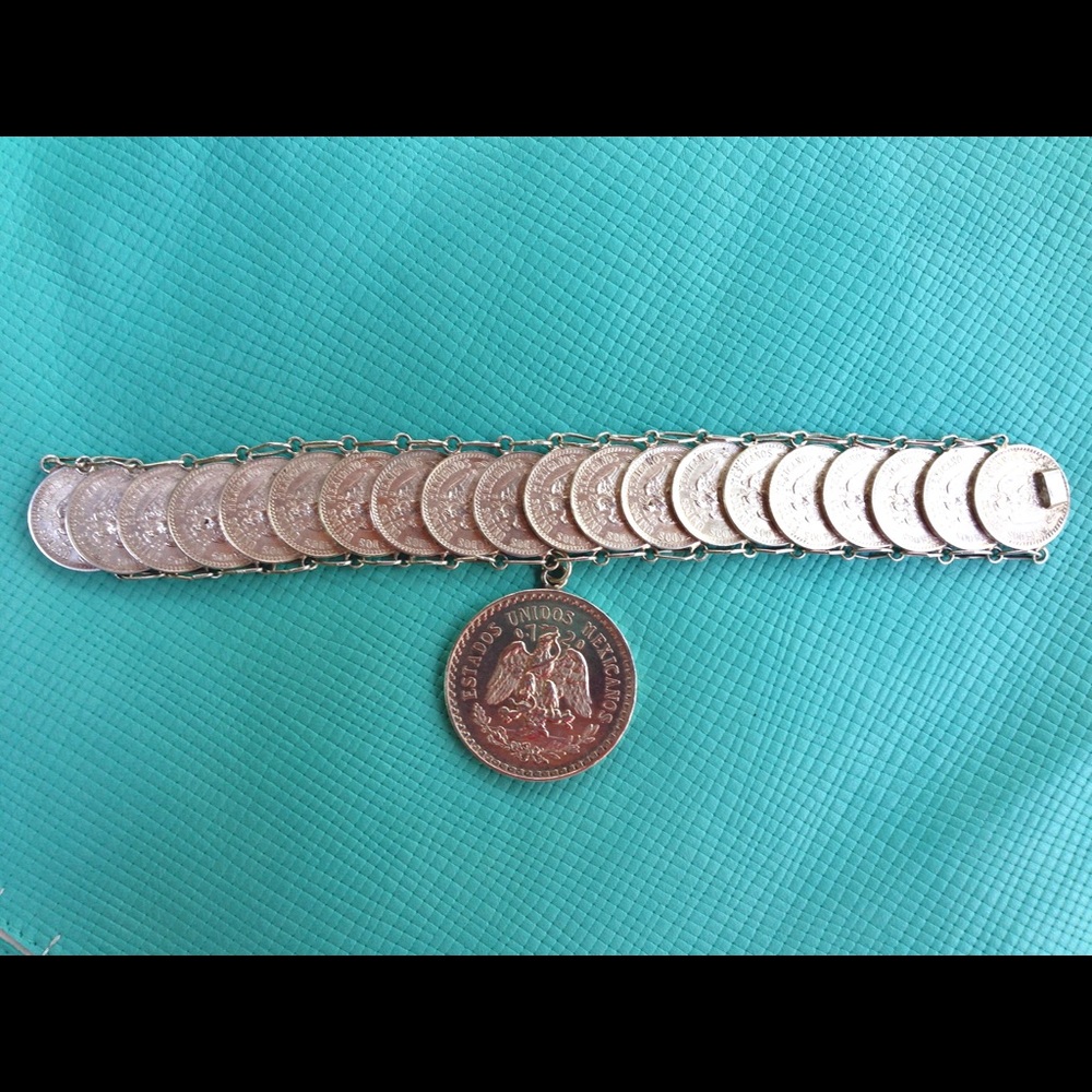 Vintage Mexican SILVER Coin Bracelet - Picture 2 of 8