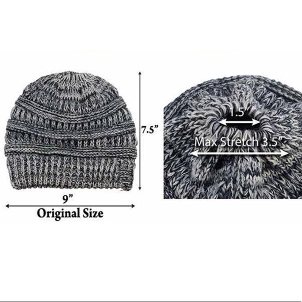 Black Beanie Messy Bun High Ponytail Hat - Picture 4 of 8