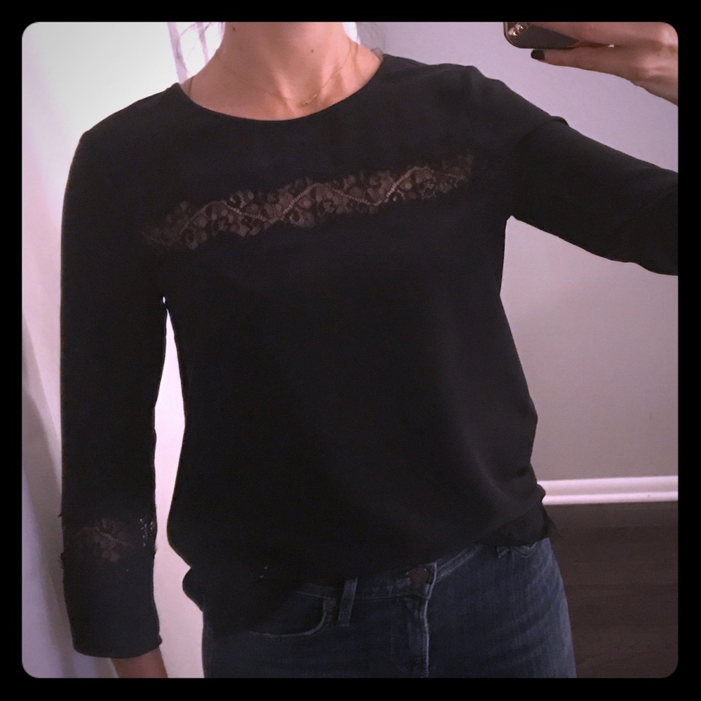 Madewell Lace Detail 3/4 Sleeve blouse