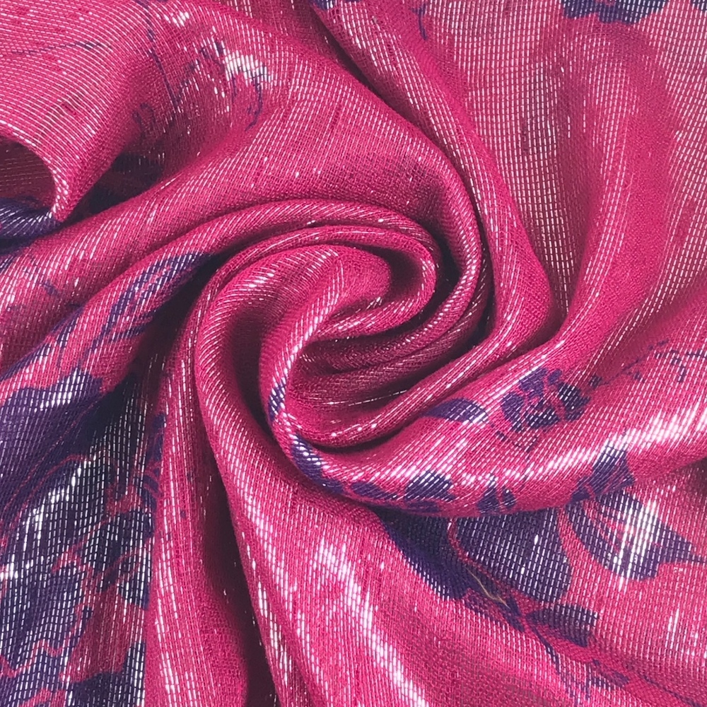 Pink and Purple Floral Print Scarf for Women