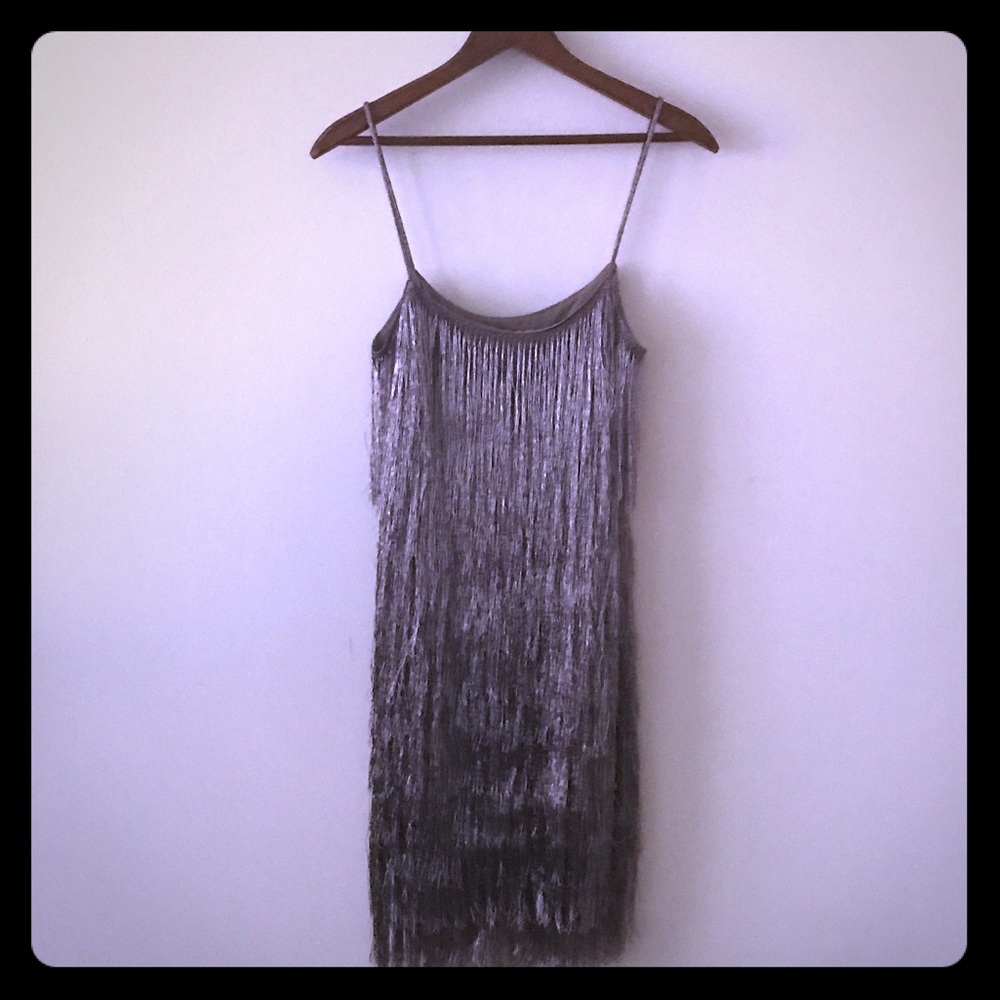 Rachel Zoe Metallic Fringe Mini Dress in Copper