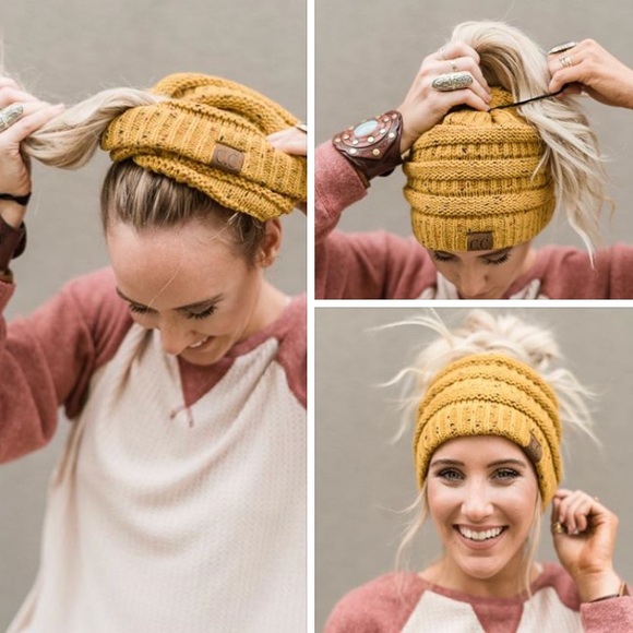 Beanie Messy Bun High Ponytail Hat - Picture 7 of 7