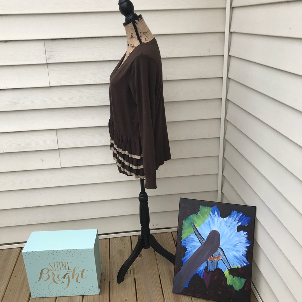 Brown and Tan Ruffle Sweater - Picture 2 of 4