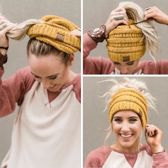 LAST ONE ♥️ Red Beanie Messy Bun High Ponytail Hat - Picture 6 of 8