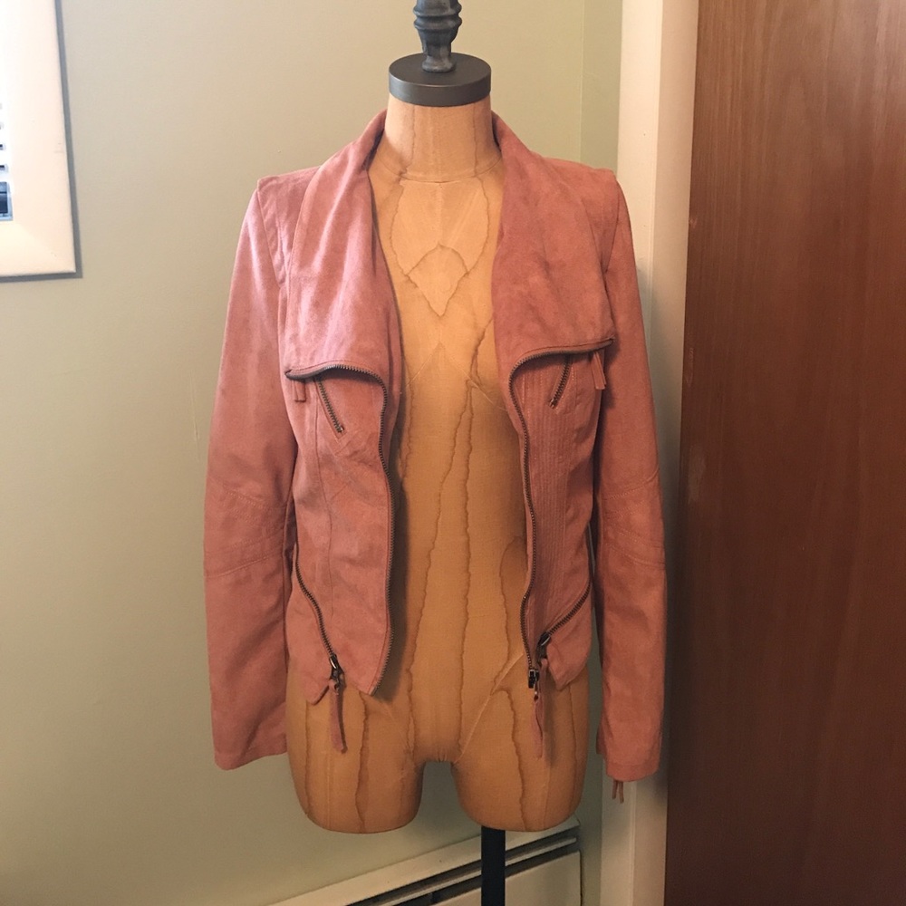 Pink Faux Suede Moto Jacket