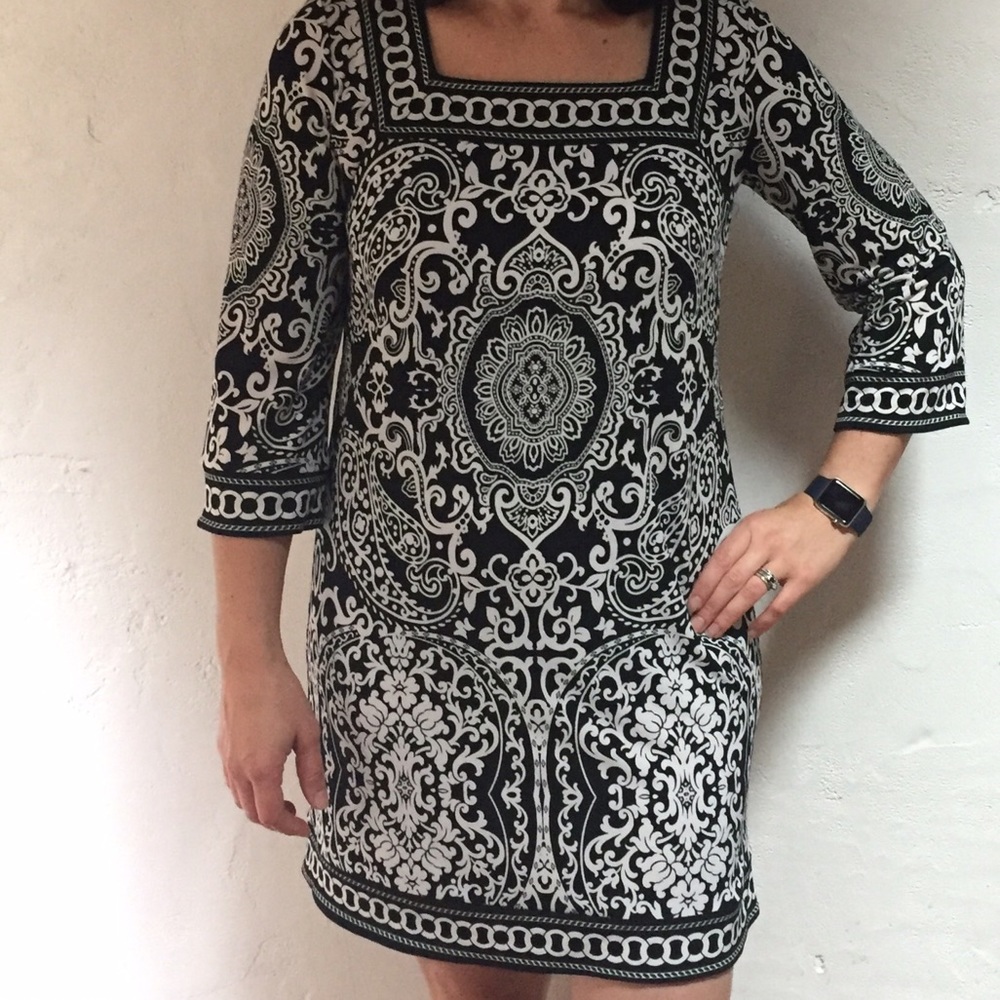 Loft Block Print Matte Jersey Dress, size medium