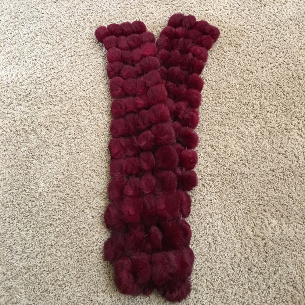 Burgundy genuine fur scarf / shawl