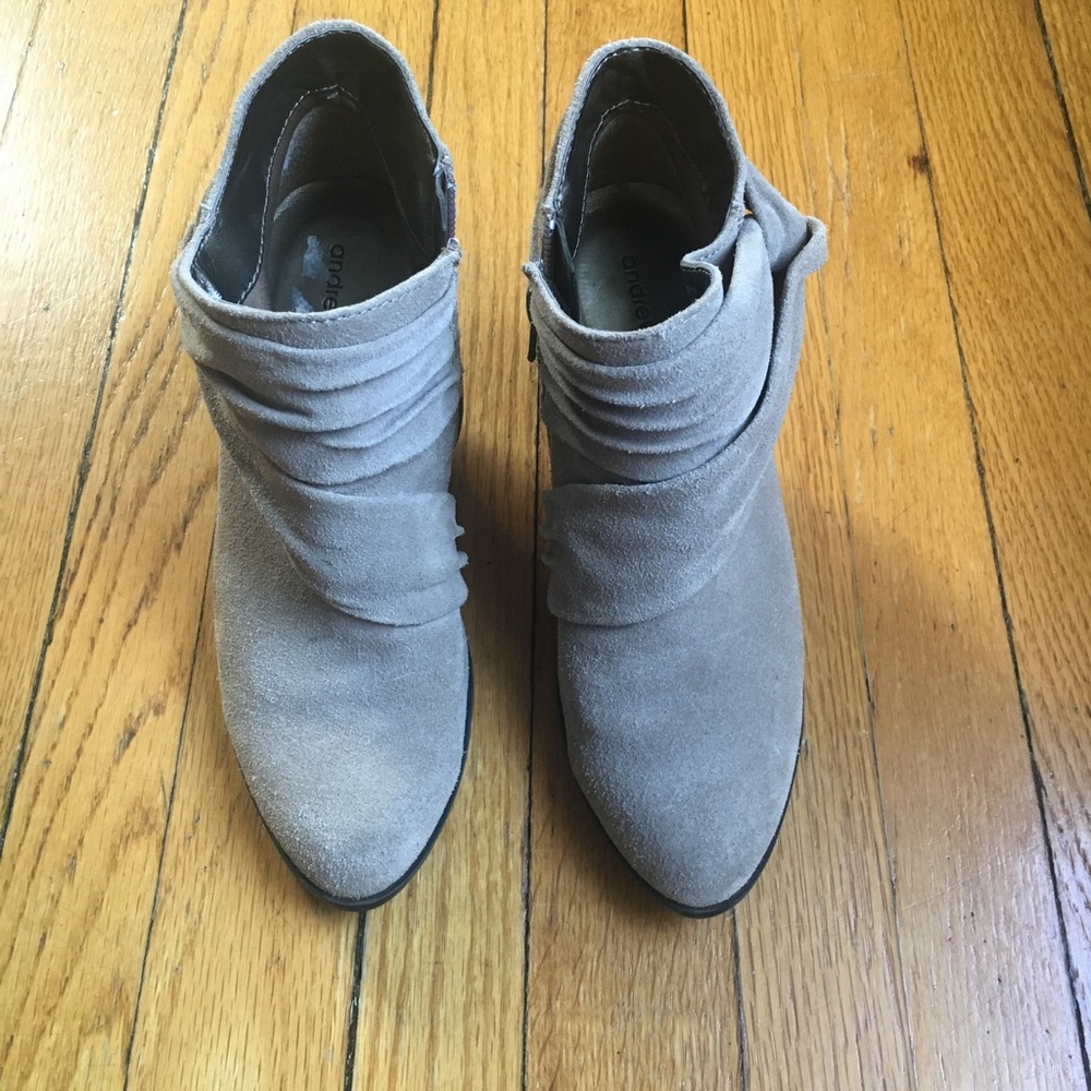 Tan ankle booties, suede