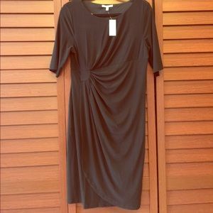 Black faux wrap dress with 3/4 sleeves
