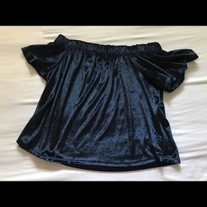Crushed velvet dark blue off the shoulder top