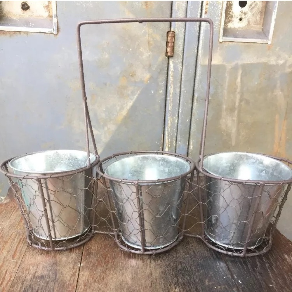 Farmhouse Shabby Chic wire basket Galvanized pots