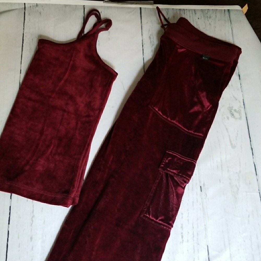 BCBGMAXAZRIA Velour Track Pants and Tank Top