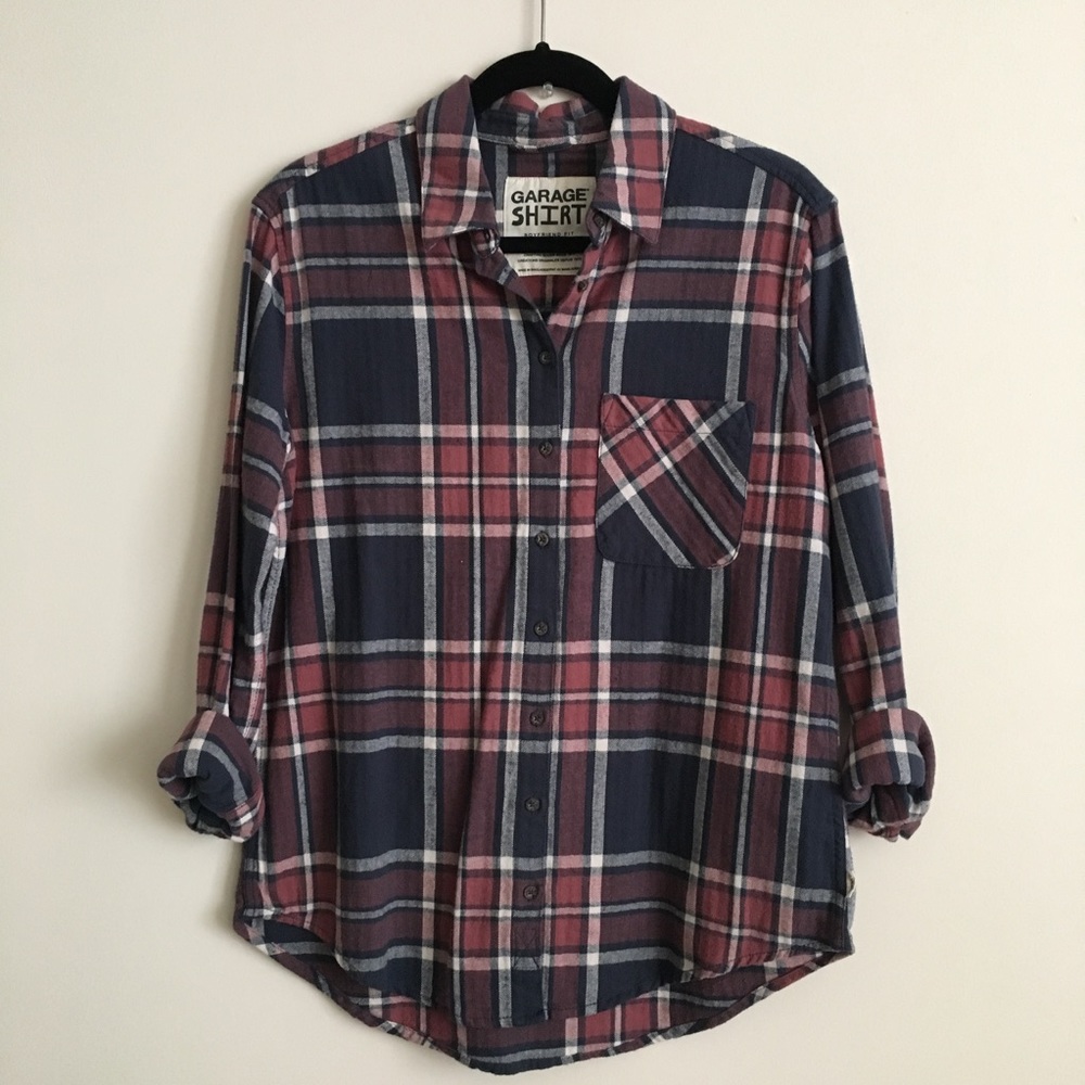 Garage Boyfriend Fit Flannel Blue & Pink