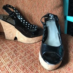 Peep toed Black and cork wedges