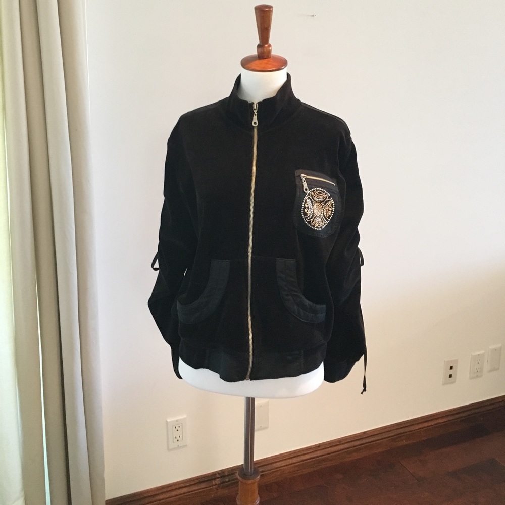 Black velvet sweatshirt.