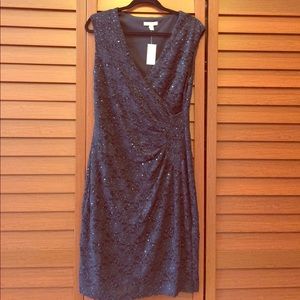 navy lace with sequin cocktail dress