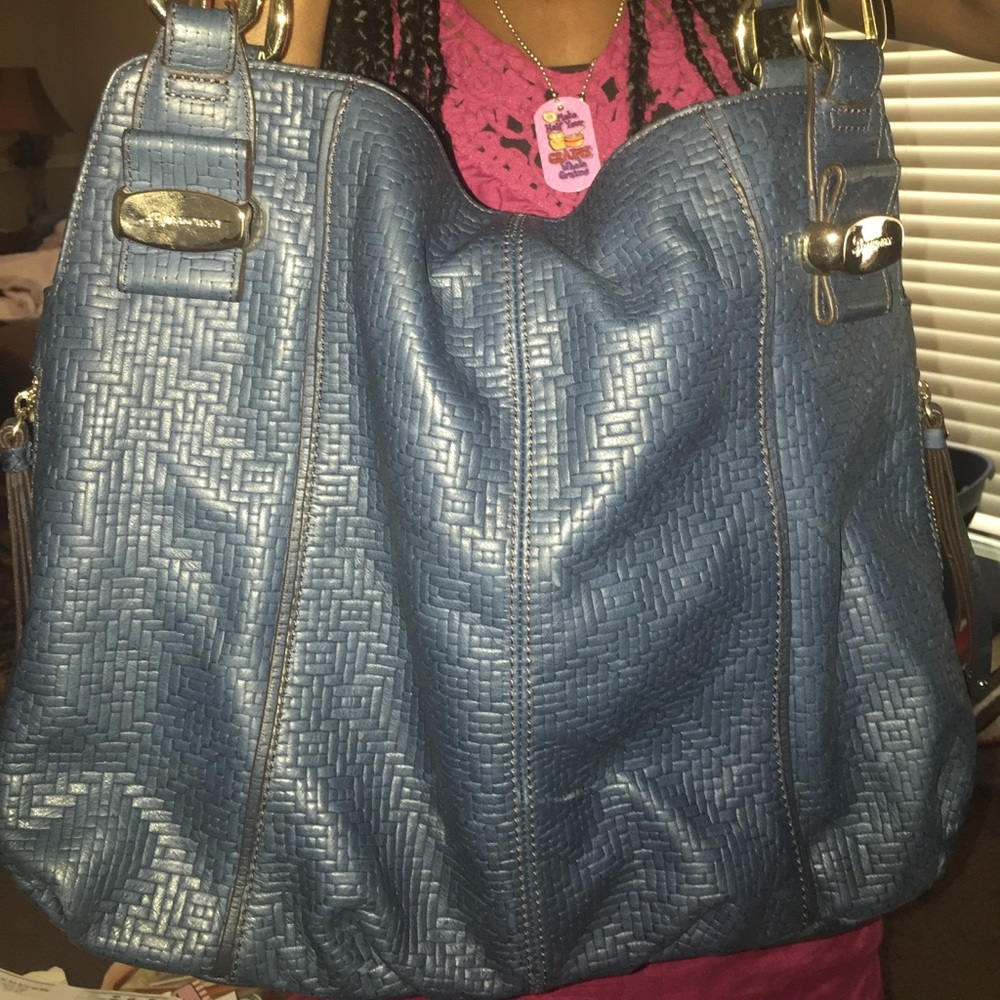 Bmakowsky Genuine Leather Navy Blue Purse/Satchel