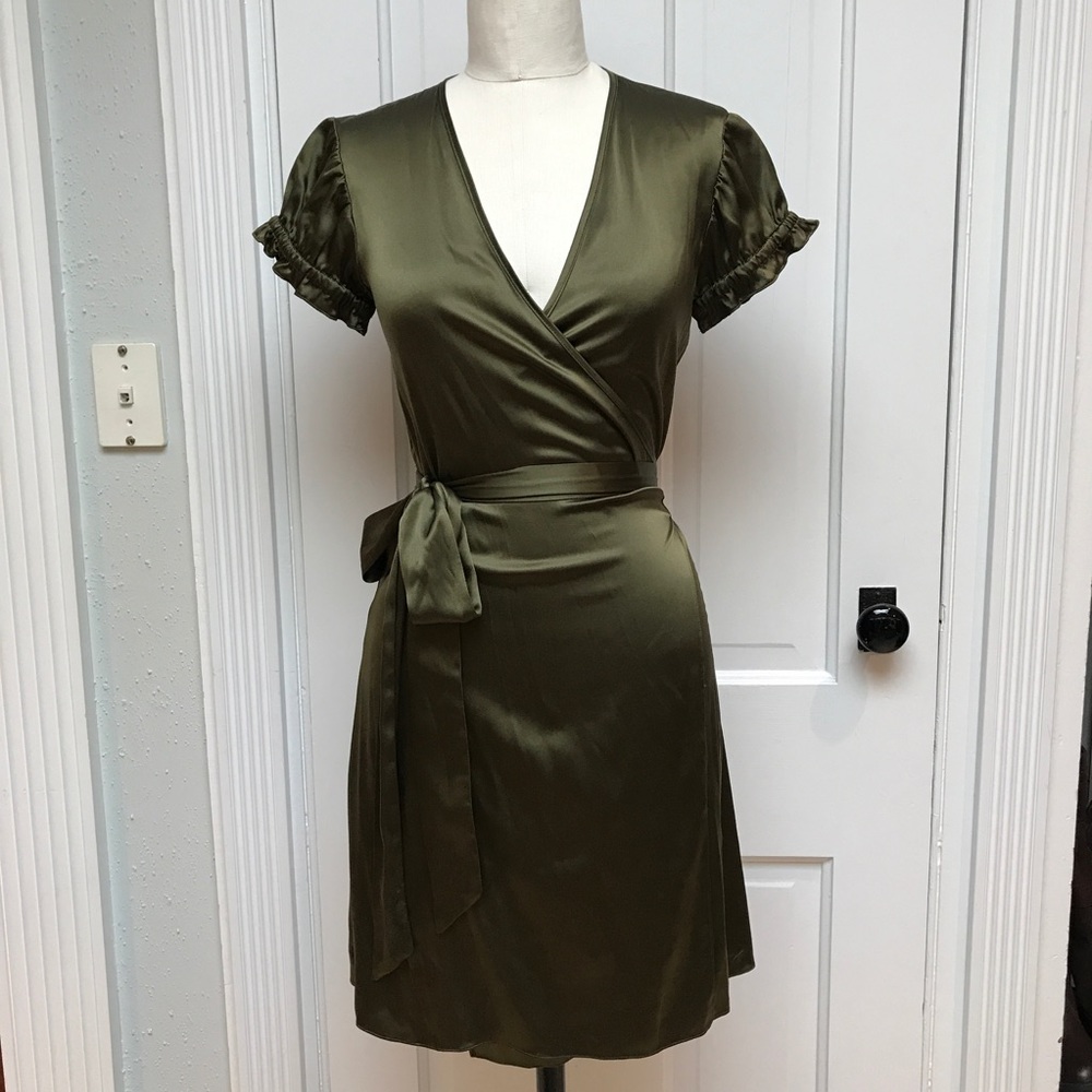 Green Stretch Silk Wrap Dress