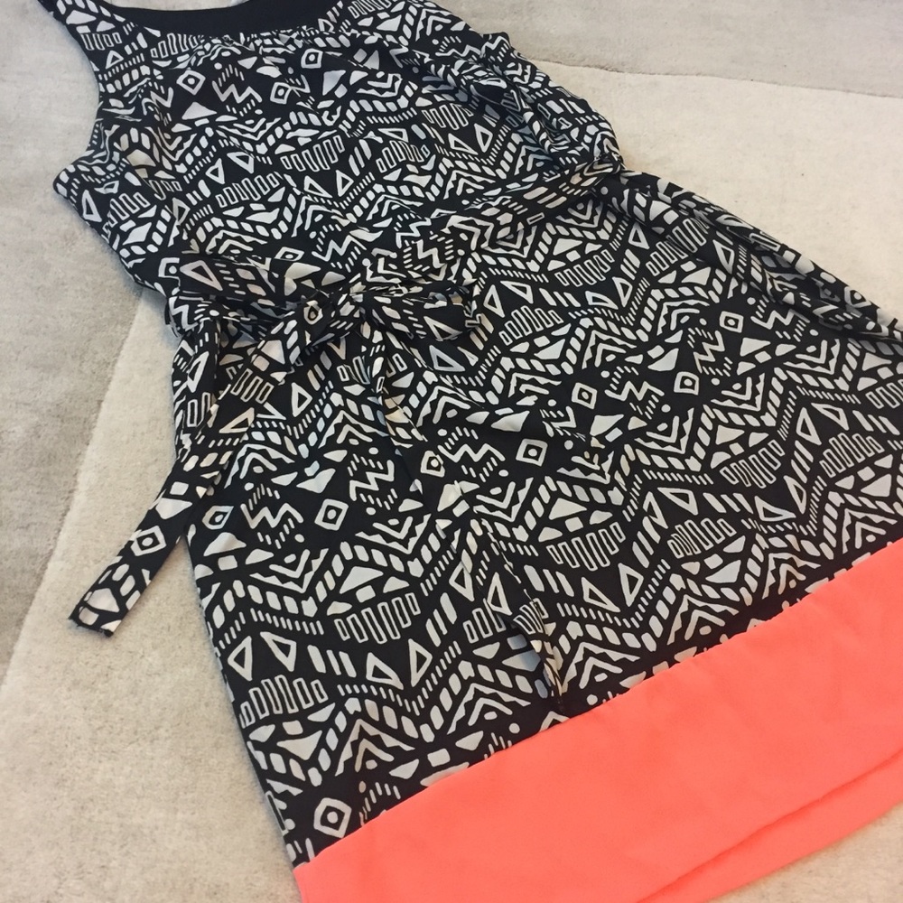 Aztec Print Tie Waist A-Line Dress