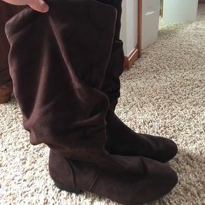 Dark brown suede wide calf boots