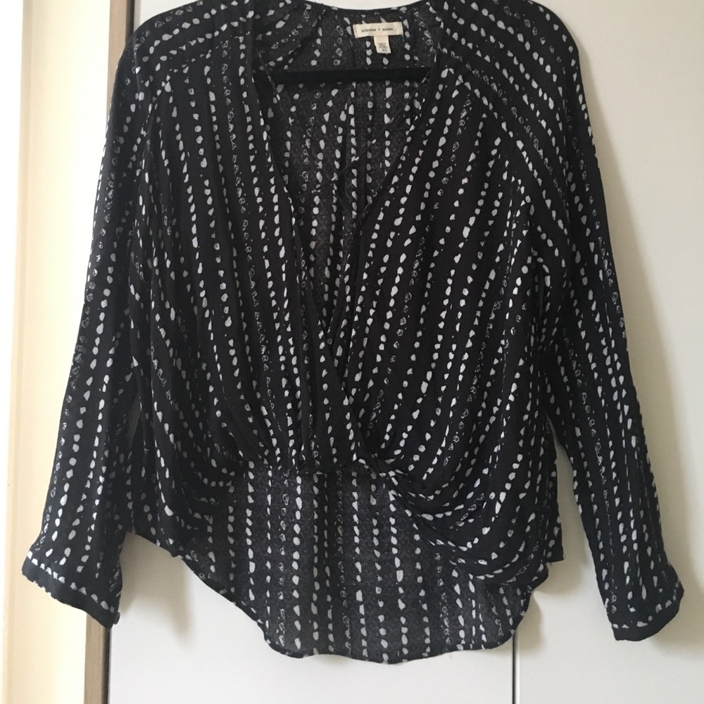 Black & White Spotted Wrap Top