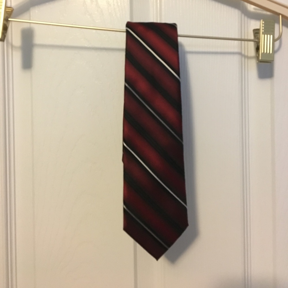 Red and black striped tie