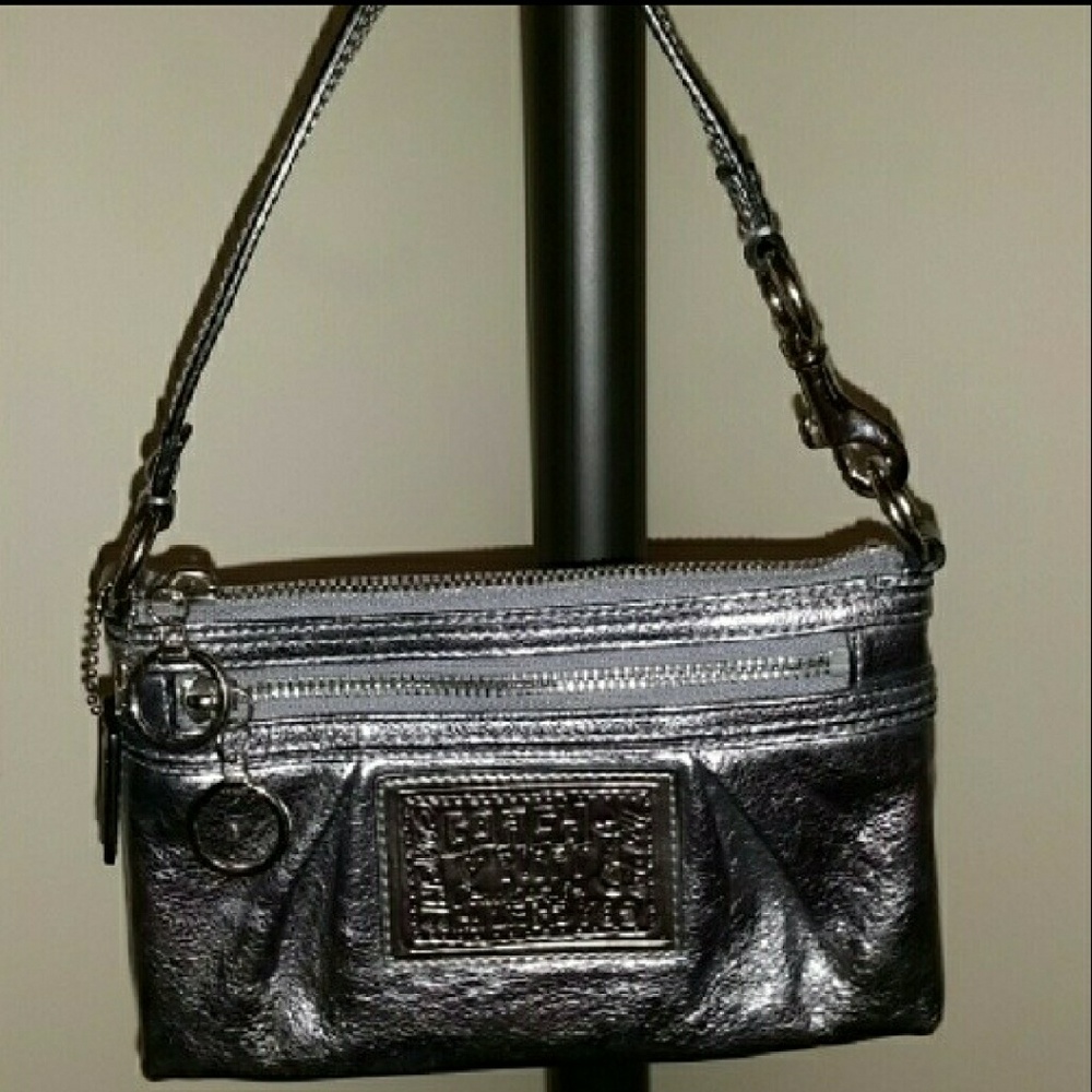 Small silver leather Coach Poppy bag