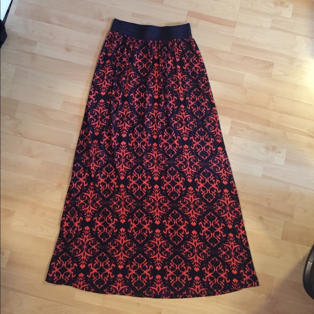 Joe B Navy & Orange Patterned Maxi Skirt Size Med