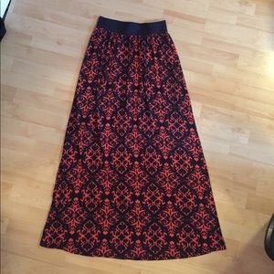 Joe B Navy & Orange Patterned Maxi Skirt Size Med