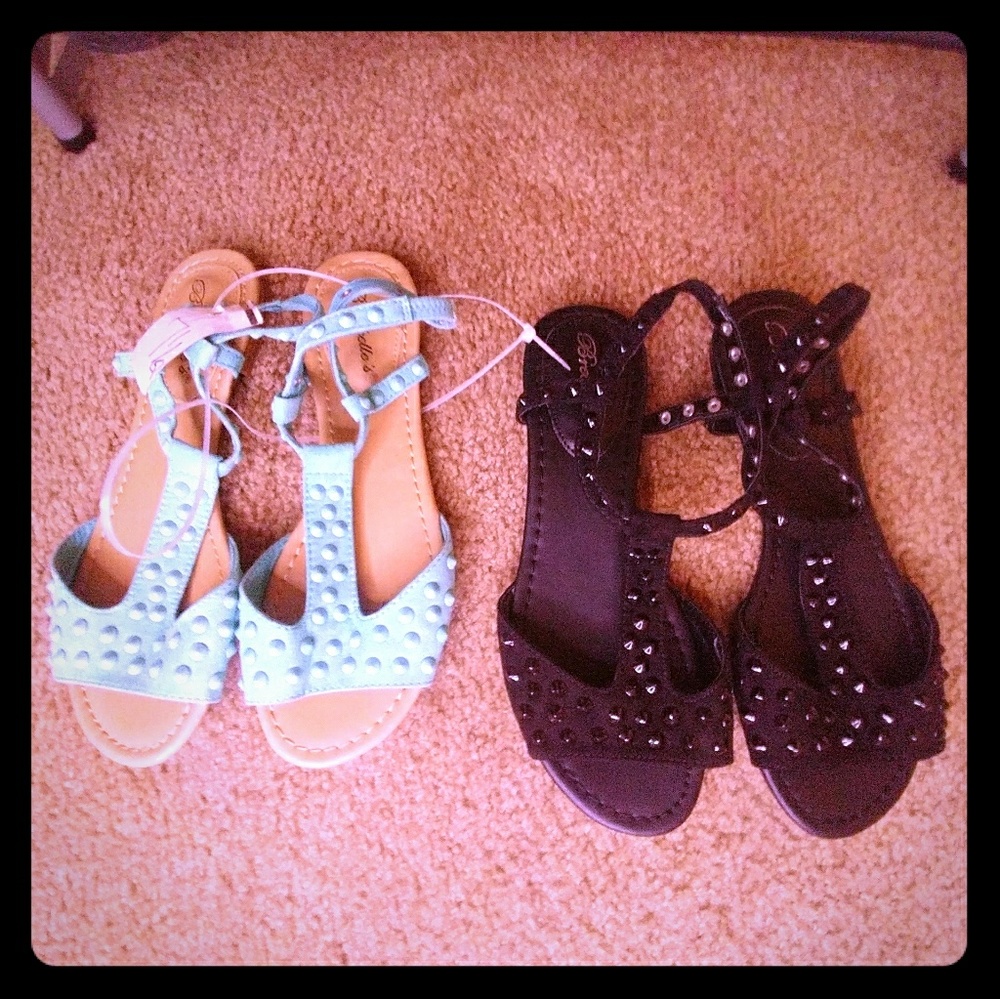 Seafoam and Black Studded Sandals