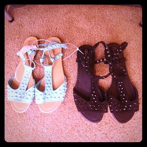 Seafoam and Black Studded Sandals