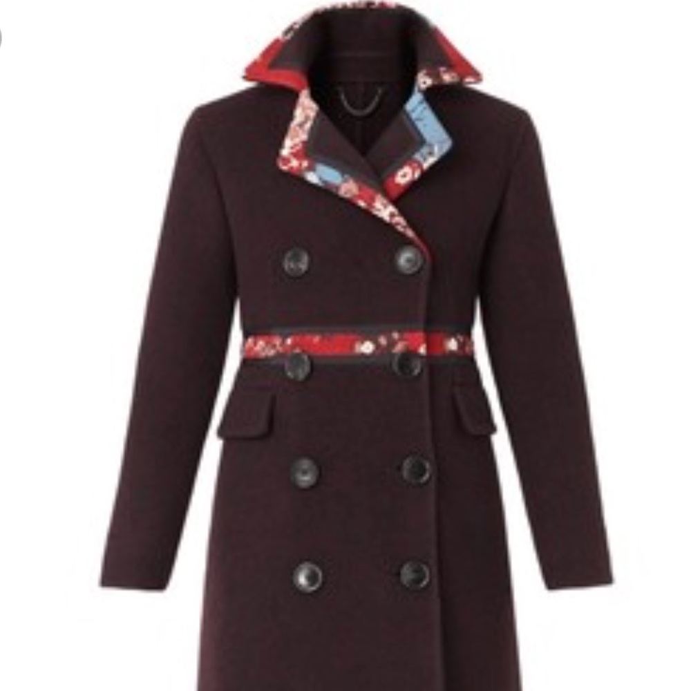 Burberry Prorsum Black Cherry Floral Border Coat