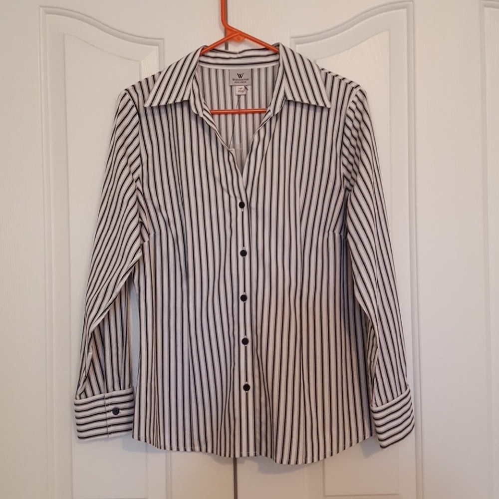 Black and White Striped Button Down blouse