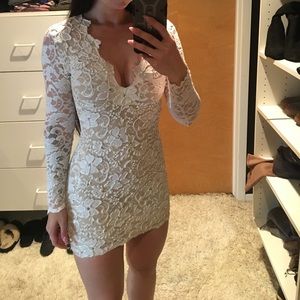 White long sleeve lace dress with crystals by Holt