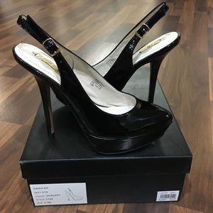 BNIB Black Patent Slingback Platform Pumps